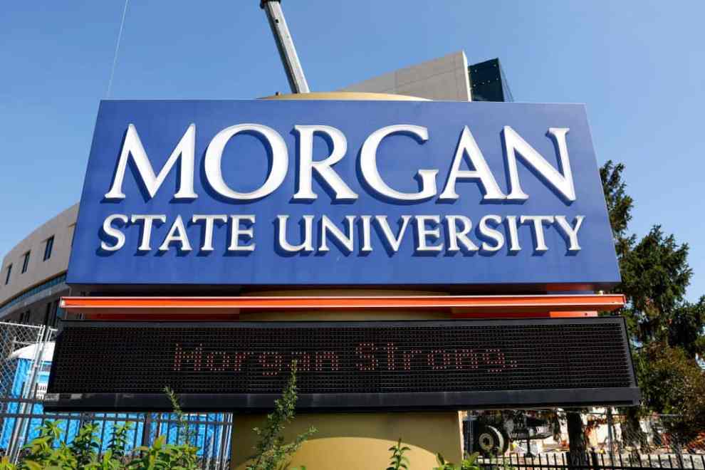BALTIMORE, MARYLAND - OCTOBER 04: A sign reading "Morgan Strong" is displayed on the campus of Morgan State University on October 04, 2023 in Baltimore, Maryland. Police are still looking for a suspect who opened fire on the campus of the historically black college as students were attending a homecoming week event, injuring five people. This is the third year in a row where gun violence has marred the University's homecoming festivities.