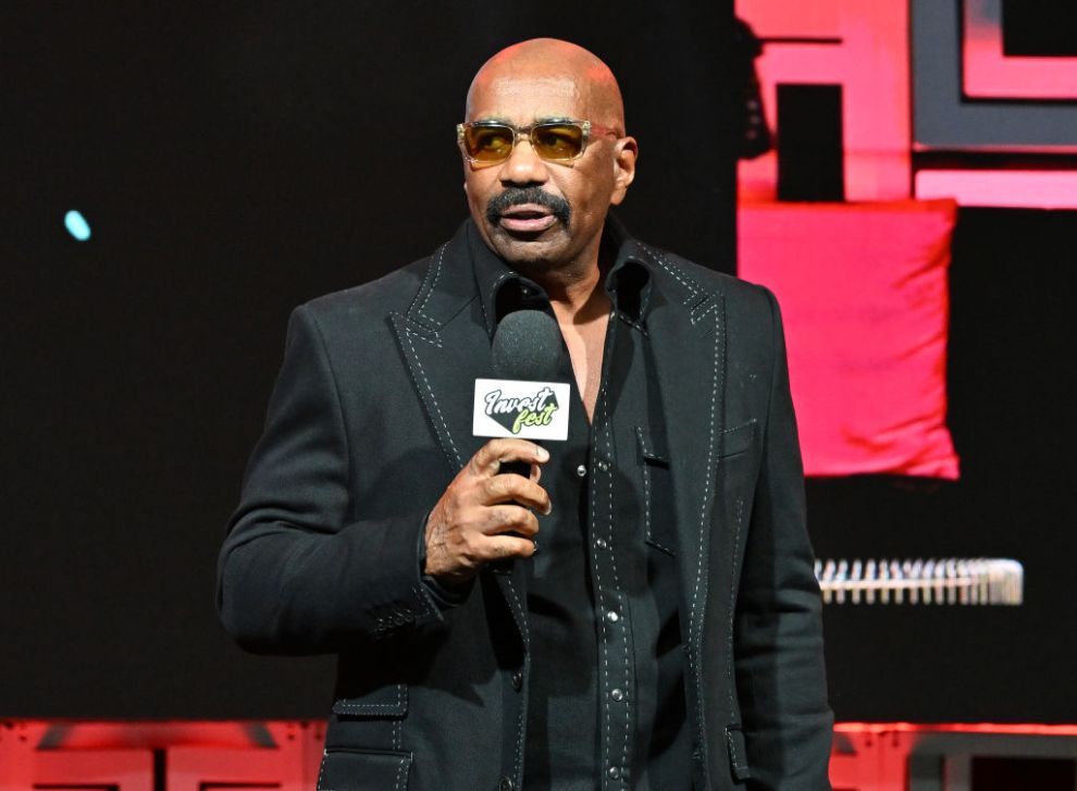 ATLANTA, GEORGIA - AUGUST 27: Steve Harvey speaks onstage during Day 2 of 2023 Invest Fest at Georgia World Congress Center on August 27, 2023 in Atlanta, Georgia.