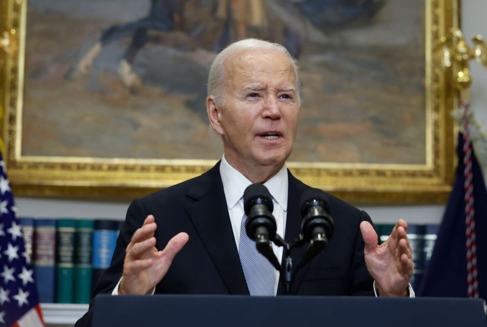 WASHINGTON, DC - JULY 14: U.S. President Joe Biden delivers remarks on the assassination attempt on Republican presidential candidate former President Donald Trump at the White House on July 14, 2024 in Washington, DC. A shooter opened fire injuring former President Trump, killing one audience member and injuring others during a campaign event in Butler, Pennsylvania on July 13