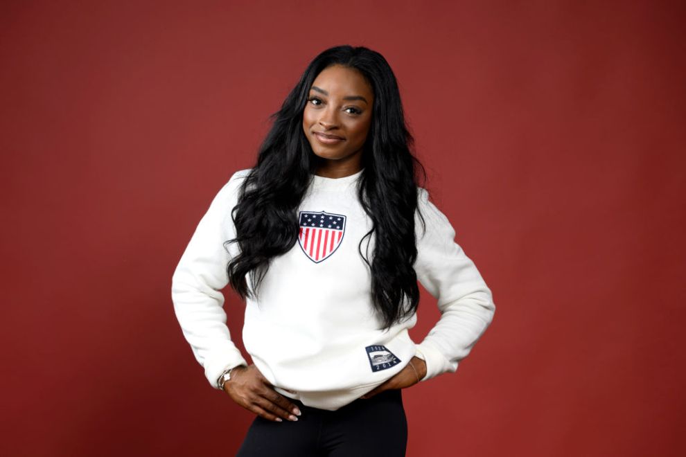 PARIS, FRANCE - AUGUST 06: (BROADCAST-OUT) Olympian Simone Biles of Team United States poses on the Today Show Set on August 06, 2024 in Paris, France.