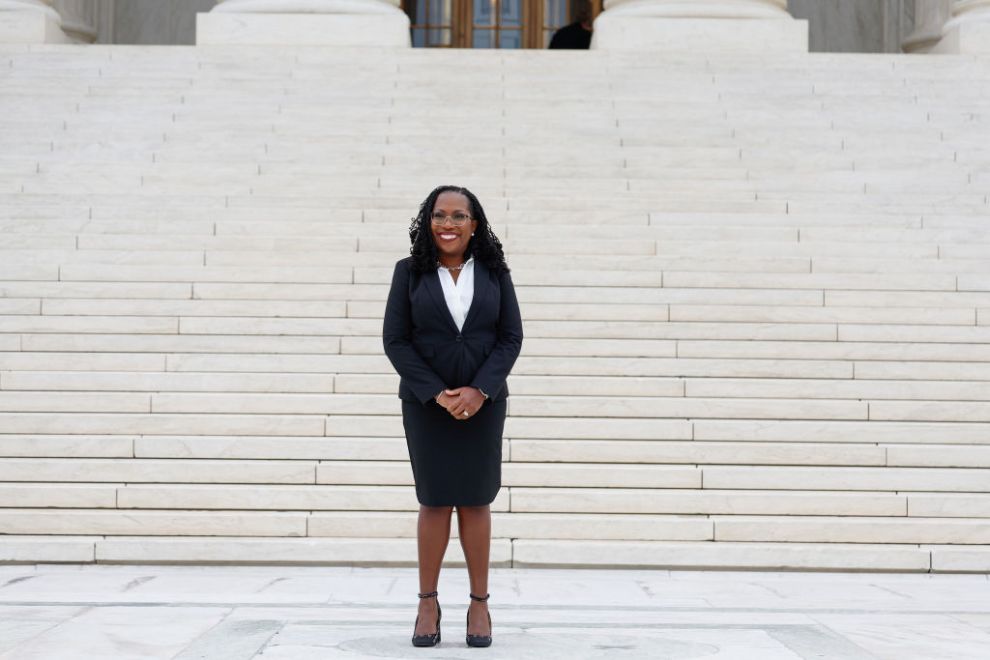 WASHINGTON, DC - SEPTEMBER 30: U.S. Supreme Court Associate Justice Ketanji Brown Jackson stands for a photo in front of the Supreme Court following her investiture ceremony on September 30, 2022 in Washington, DC. The ceremony for Jackson, who took her official Supreme Court oaths at the end of June, was attended by U.S. President Joe Biden, Vice President Kamala Harris, First Lady Jill Biden and second gentleman Doug Emhoff.