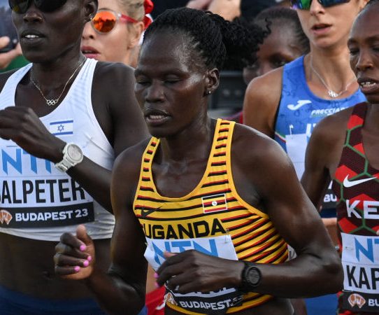 (From L to R) Kenya's Rosemary Wanjiru, Israel's Lonah Chemtai Salpeter, Uganda's Rebecca Cheptegei and Kenya's Selly Chepyego Kaptich compete in the women's marathon final during the World Athletics Championships in Budapest on August 26, 2023.