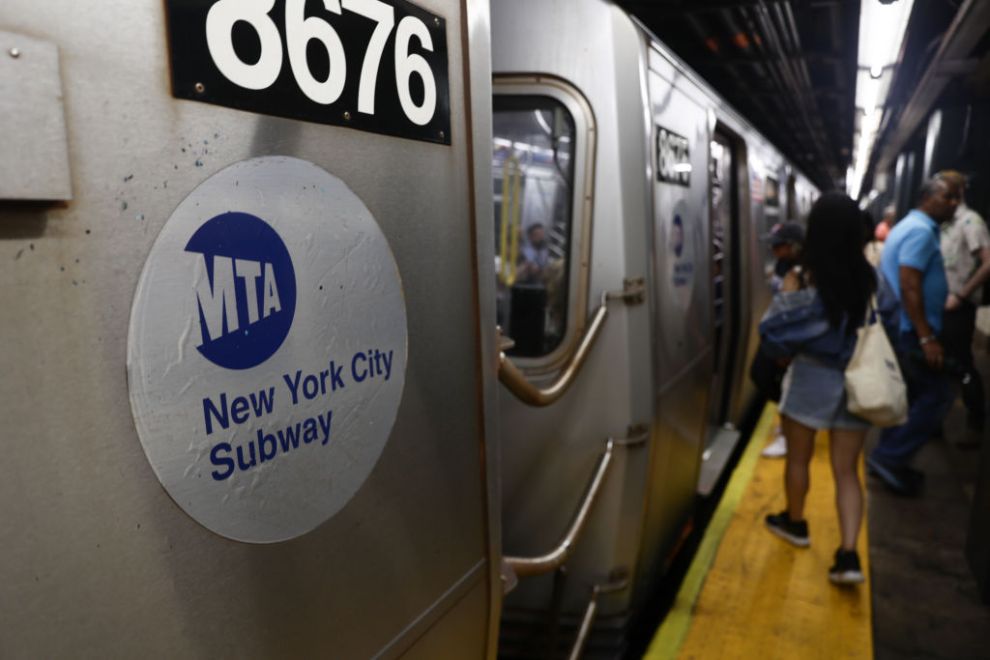 MTA New York City Subway logo is seen on a trais at station in New York City, United States on July 13, 2024.