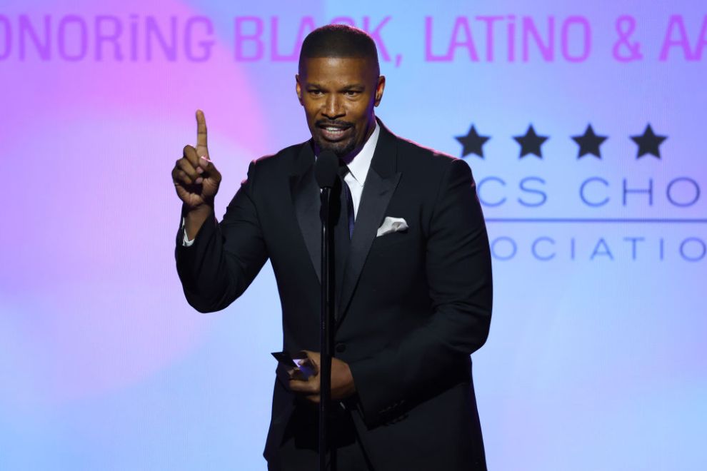 LOS ANGELES, CALIFORNIA - DECEMBER 04: Jamie Foxx accepts the "Vanguard Award" onstage during The Critics Choice Association's Celebration Of Cinema & Television: Honoring Black, Latino And AAPI Achievements at Fairmont Century Plaza on December 04, 2023 in Los Angeles, California.