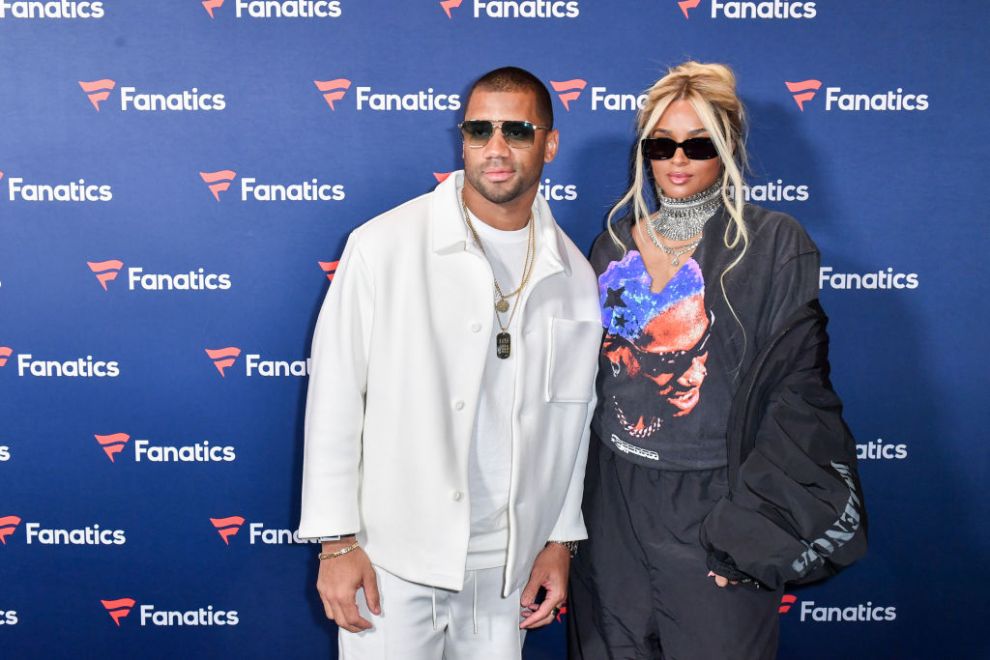 LAS VEGAS, NEVADA - FEBRUARY 10: Russell Wilson (L) and Wife Ciara attends Michael Rubin's Fanatics Super Bowl party at the Marquee Dayclub at The Cosmopolitan of Las Vegas on February 10, 2024 in Las Vegas, Nevada.