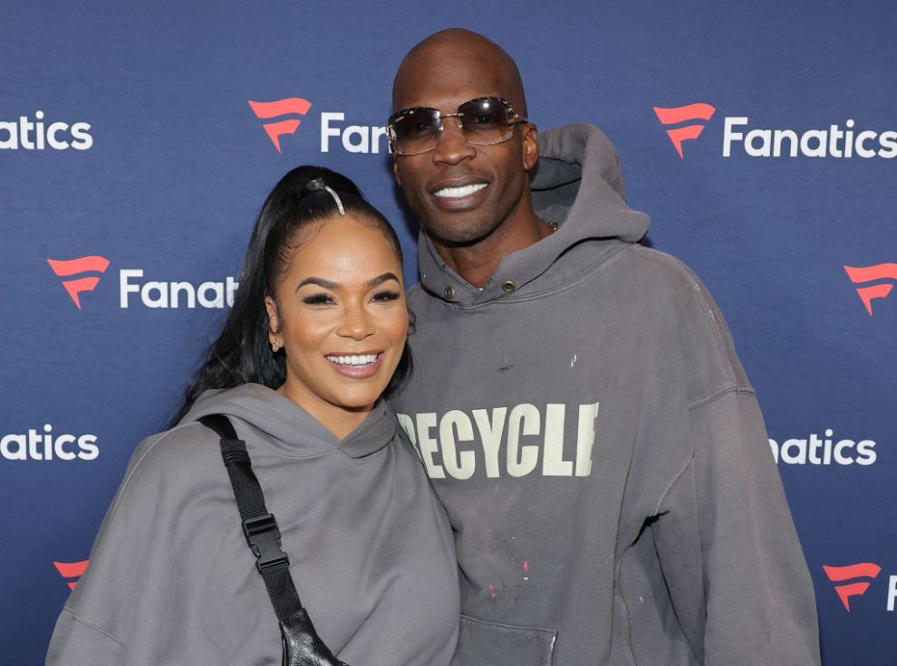 LAS VEGAS, NEVADA - FEBRUARY 10: Sharelle Rosado (L) and Chad "Ochocinco" Johnson attend Michael Rubin's Fanatics Super Bowl party at the Marquee Nightclub at The Cosmopolitan of Las Vegas on February 10, 2024 in Las Vegas, Nevada.