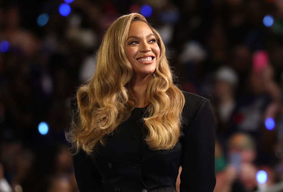 HOUSTON, TEXAS - OCTOBER 25: Beyoncé looks on during a campaign rally with Democratic presidential nominee, U.S. Vice President Kamala Harris, at Shell Energy Stadium on October 25, 2024 in Houston, Texas. Vice President Kamala Harris is campaigning in Texas holding a rally supporting reproductive rights with recording artists Beyoncé and Willie Nelson.