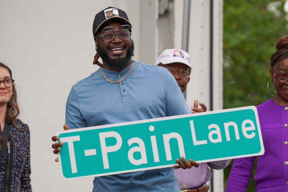 TALLAHASSEE, FLORIDA - NOVEMBER 10: T-Pain attends a ceremony in which a section of Pasco Street near the Walker Ford Community Center is renamed "T-Pain Lane" on November 10, 2024 in Tallahassee, Florida