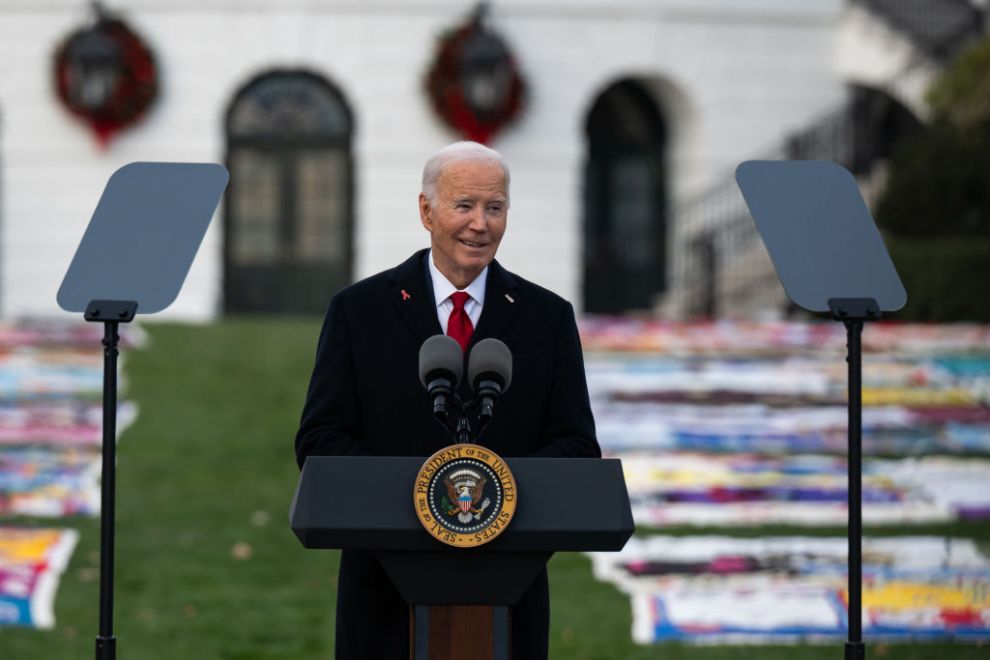 WASHINGTON, DC - DECEMBER 1: U.S. President Joe Biden delivers remarks at a World AIDS Day event on the South Lawn at the White House on December 1, 2024 in Washington, DC. Biden spoke about the administration's work to advance policy solutions for the HIV/AIDS epidemic.