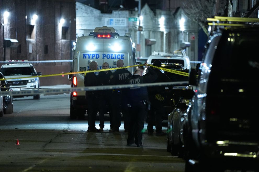 NEW YORK, UNITED STATES - JANUARY 02: Police officers are investigating at the crime scene after a mass shooting at a nightclub in Queens, New York, United States on January 02, 2025. At least 10 people injured in mass shooting on nightclub. The shooting occurred near the Amazura nightclub in Jamaica neighborhood of Queens, the New York Post reported citing cops and sources.