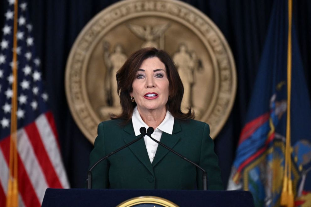 New York Governor Kathy Hochul speaks during a press conference regarding congestion pricing in New York City on November 14, 2024. New York said Thursday it will revive a controversial scheme to charge drivers entering parts of the city, a first in the United States, putting local authorities on a collision course with President-elect Donald Trump.