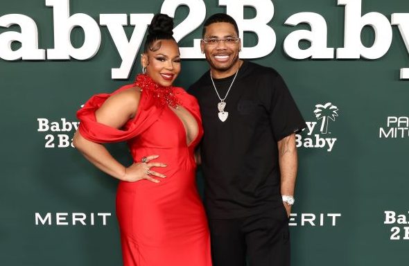 WEST HOLLYWOOD, CALIFORNIA - NOVEMBER 09: (L-R) Ashanti and Nelly attend the 2024 Baby2Baby Gala Presented by Paul Mitchell at Pacific Design Center on November 09, 2024 in West Hollywood, California.